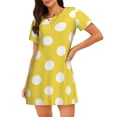 thumbnail image 1 of Zufioo Yellow And White Polka Dot Print Women's Nightgown, Round Neck Short-sleeved Pajamas, Home Wear Suitable for Home and Outing, 1 of 6
