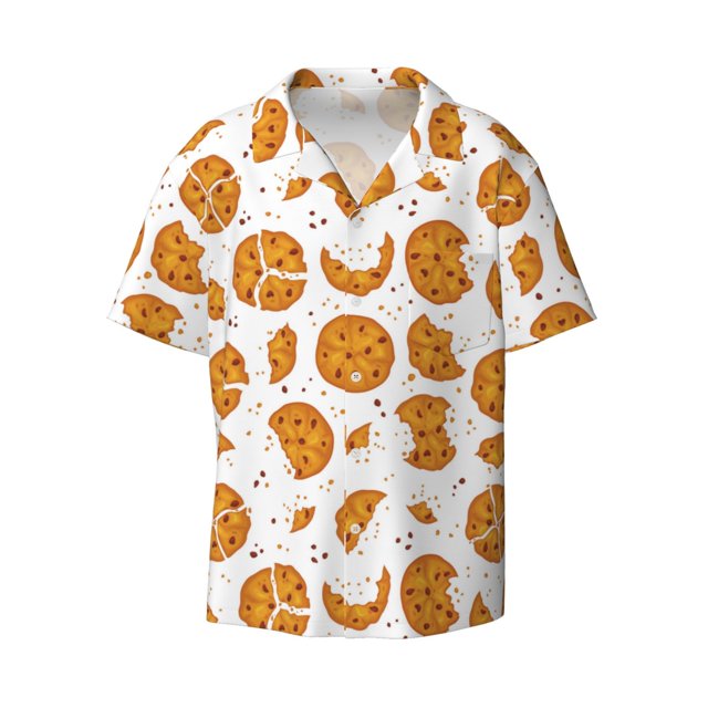 Zufioo Yellow Biscuit Print Mens Button Down Short Sleeve Shirt,Classic
