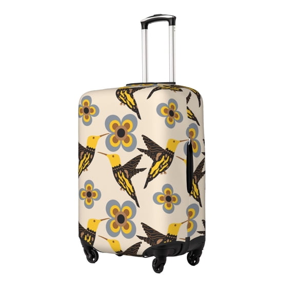 Zufioo Yellow Flowers Hummingbird Print Luggage Case Protective Cover, Zippered Anti-scratch Luggage Case Cover, Suitable for Travel, Business, Unisex-X-Large