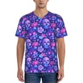 thumbnail image 1 of Zufioo blue Skull purple flower1 Print Men's Baseball Short Sleeve, Moisture Wicking Button-Down Hip Hop Tee-Medium, 1 of 7