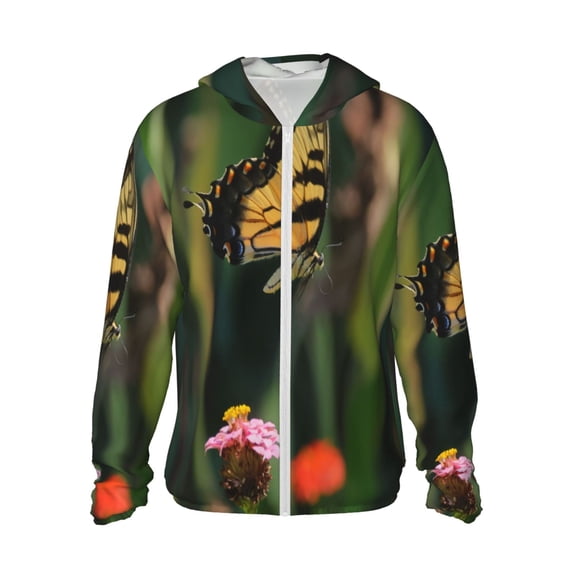 Zufioo butterflies and floral Sun Shirt for men and women,Sun Hoodie shirt,Unisex UV Shirt,Hiking Outdoor Performance Jackets,Fishing Shirt-3X-Large
