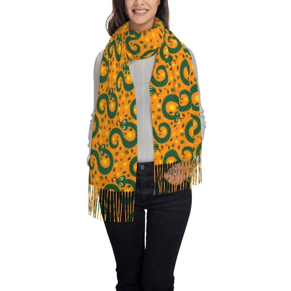 Zufioo cartoon snake Print Long Plush Tassel Scarf, Winter Shawl Accessories for Women