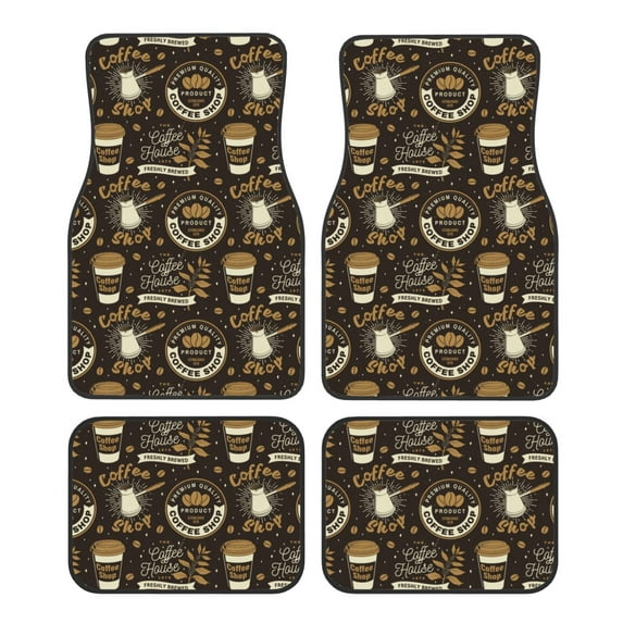 Zufioo coffee shop house Print Car Floor Mats Four-piece Set, Car Interior Accessories - Corrosion-resistant, Non-Slip, Suitable for Cars, Trucks, Vans