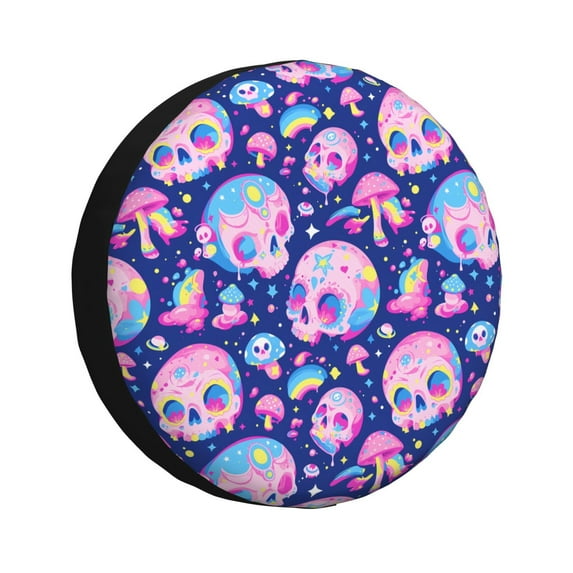 Zufioo colorful Skull mushroom rainbow Print Car Tire Dust Cover, Adjustable Tire Protector Cover Anti-UV, Car Accessories for Trucks, SUVs, Vans-14 inch