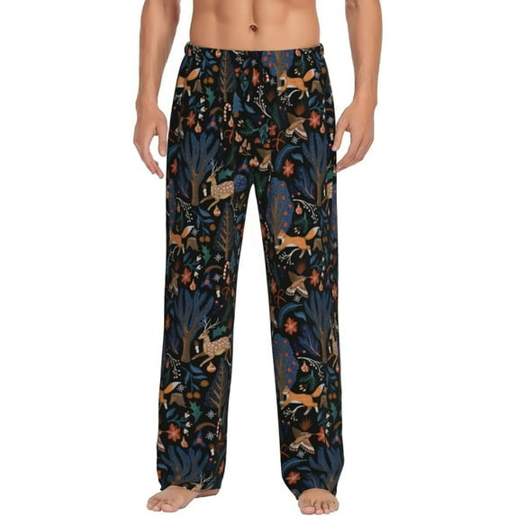 Zufioo fall fox deer bird Mens Pajama Pants Sleep & Lounge Pants Sleepwear Pants(Available in Big & Tall)-Large
