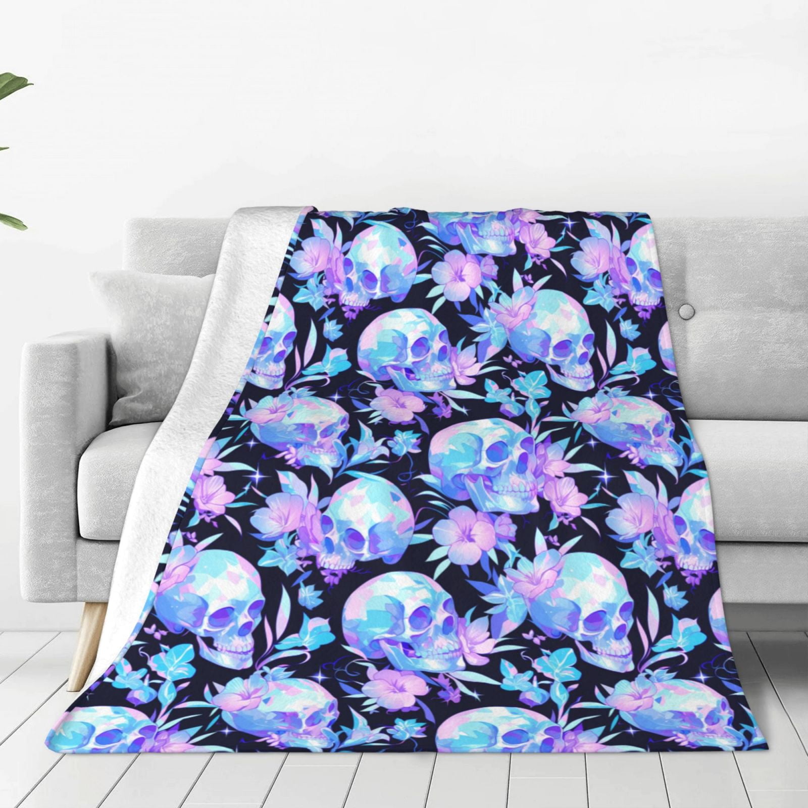 Vivid Floral Skull Quilted Blanket NCU0TL1940
