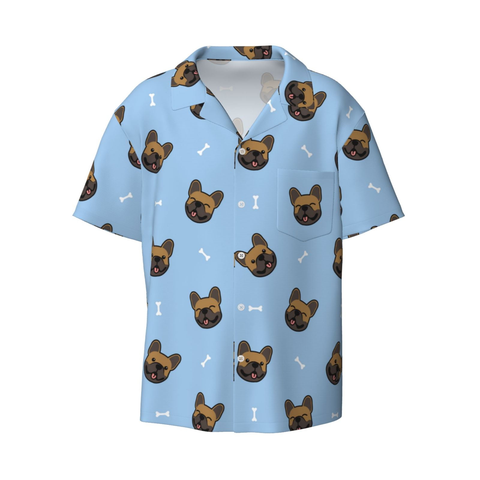 Zufioo french Bulldog Face Print Mens Button Down Short Sleeve Shirt