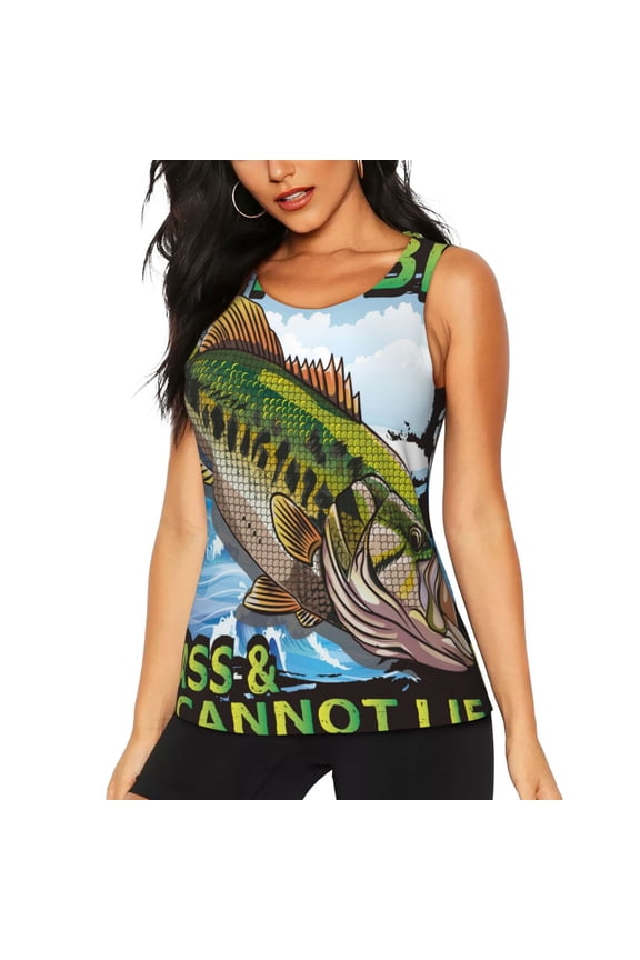 i like big Bass & i cannot lie Print Women's Vest, Sleeveless Quick-drying Sports T-shirt, Suitable for Yoga, Running, Fitness-Medium