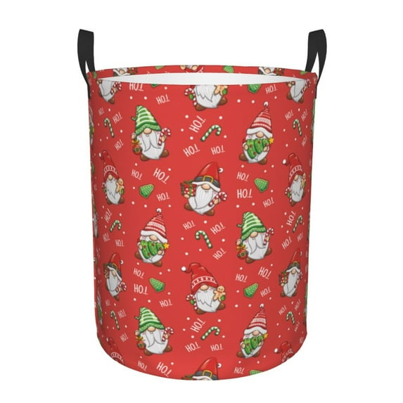 Zufioo merry Christmas gnome Print Round Dirty Clothes Basket, Waterproof Standing Dirty Clothes Bag, Suitable for Home, Bathroom, Car Trunk-Medium