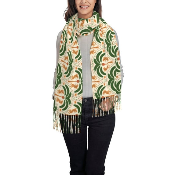 Zufioo palm tree Asian leopard Print Long Plush Tassel Scarf, Winter Shawl Accessories for Women