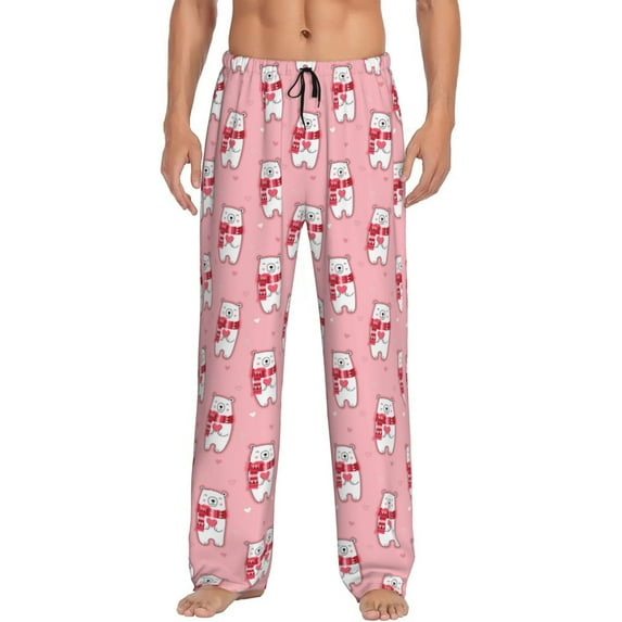 Zufioo pink Scarf bear Mens Pajama Pants Sleep & Lounge Pants Sleepwear Pants(Available in Big & Tall)-Large