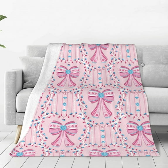 Zufioo pink bows Fleece Blanket Queen Size,Plush Bed Blanket,Ultra Soft Throw Blanket,Plush Fuzzy Cozy Blanket Perfect for Bed,Couch-40"x30"
