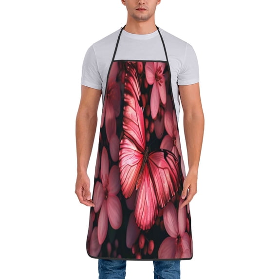 Zufioo pink butterfly Print Tie-up Apron, Unisex Kitchen Apron - Oil-proof, Stain-proof and Waterproof, Suitable for Restaurants and Service Industries-One Size