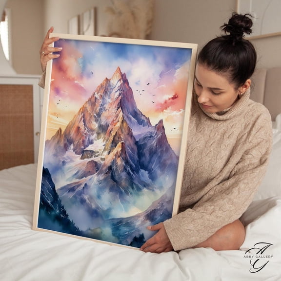 Zugspitze Art Poster, Bavarian Alps Sunset Landscape, Unframed Canvas Size 16x24