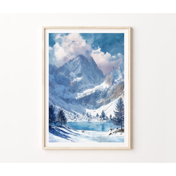 Zugspitze Germany Alpine Mountain Snow Landscape Wall Art, Unframed Canvas 8x10in