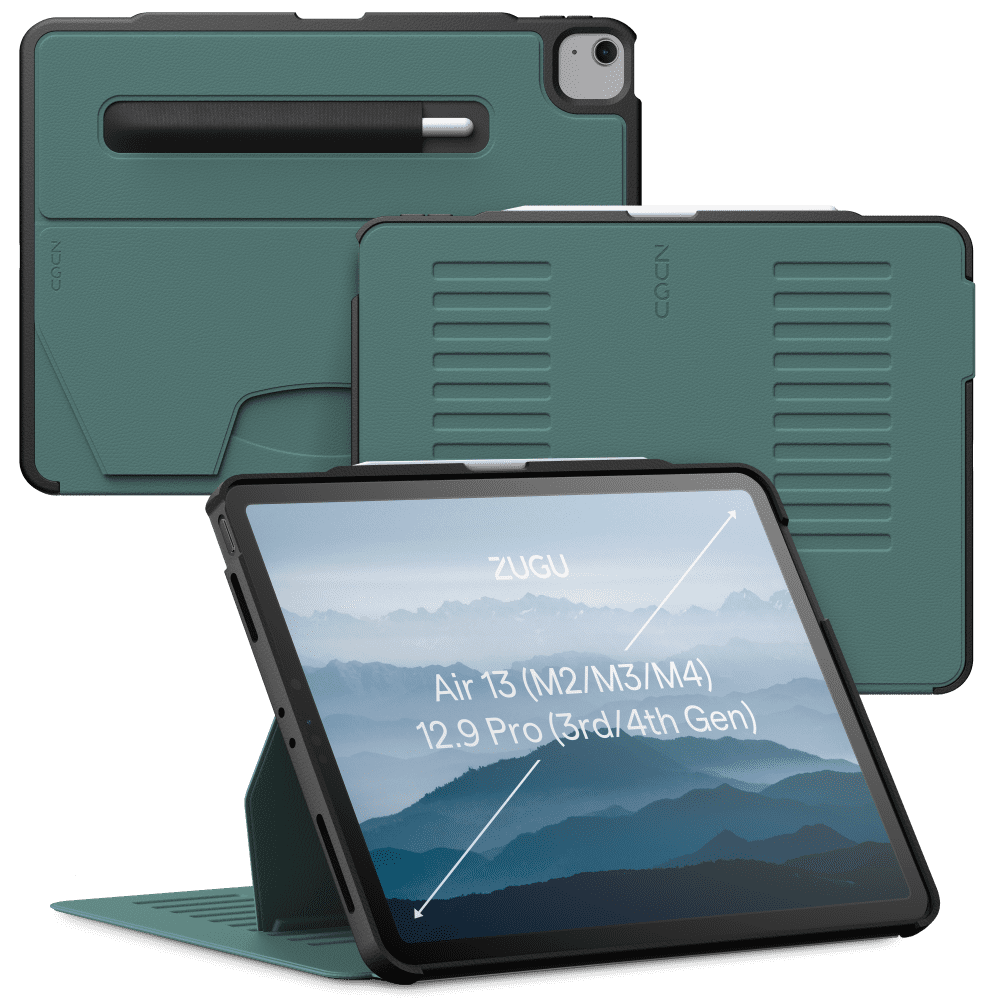 Zugu Case for iPad Air 13 Inch (M2/M3/M4) 2024/2025/2026, Slim Protective Cover with Apple Pencil Holder, Auto Wake/Sleep, Multiple Viewing Angles - Pine