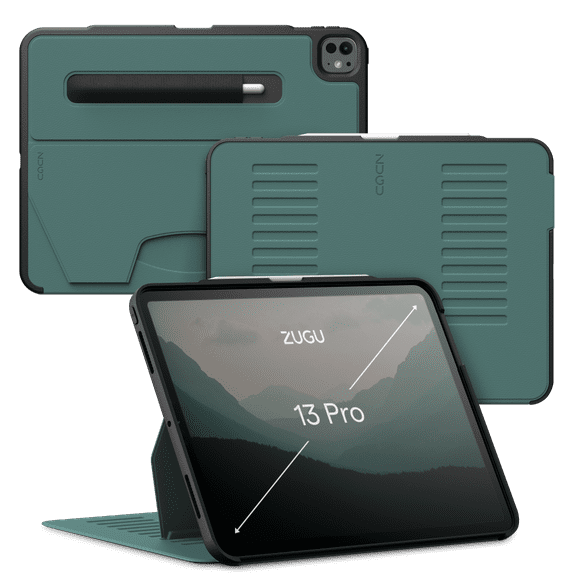 Zugu Case for iPad Pro 13 (M4/M5) 2024/2025, Slim Protective Cover with Apple Pencil Holder, Auto Wake/Sleep, Multiple Viewing Angles - iPad Pro 13 Inch Case, iPad 13 Case - Pine