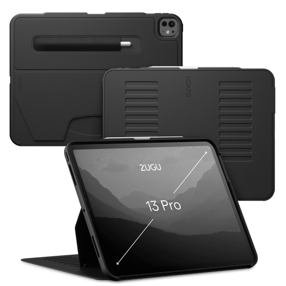 Zugu Case for iPad Pro 13 (M4/M5) 2024/2025, Slim Protective Cover with Apple Pencil Holder, Auto Wake/Sleep, Multiple Viewing Angles - iPad Pro 13 Inch Case, iPad 13 Case - Black