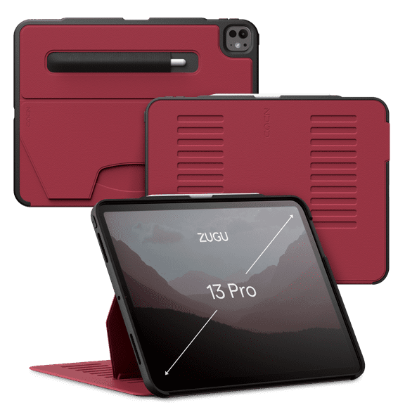Zugu Case for iPad Pro 13 (M4/M5) 2024/2025, Slim Protective Cover with Apple Pencil Holder, Auto Wake/Sleep, Multiple Viewing Angles - iPad Pro 13 Inch Case, iPad 13 Case - Red