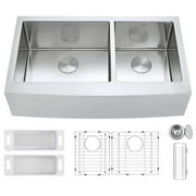 Zuhne Deep Double Basin Farmhouse Sink with 33 Inch Curved Apron Front