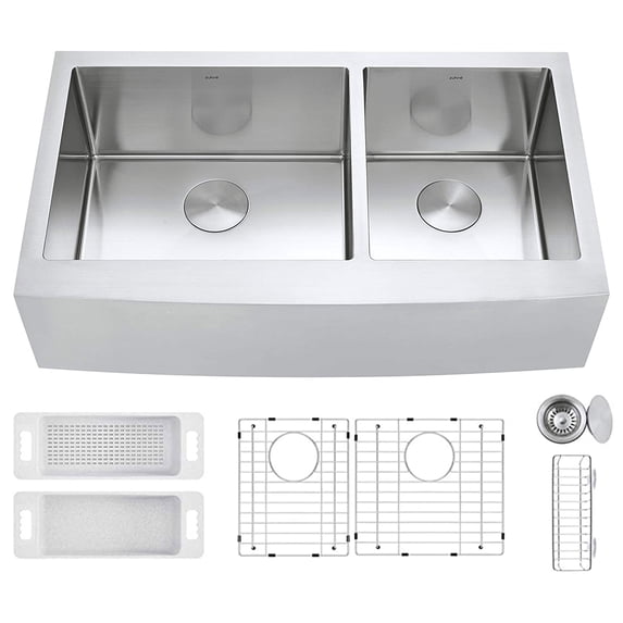 Zuhne Deep Double Basin Farmhouse Sink with 33 Inch Curved Apron Front