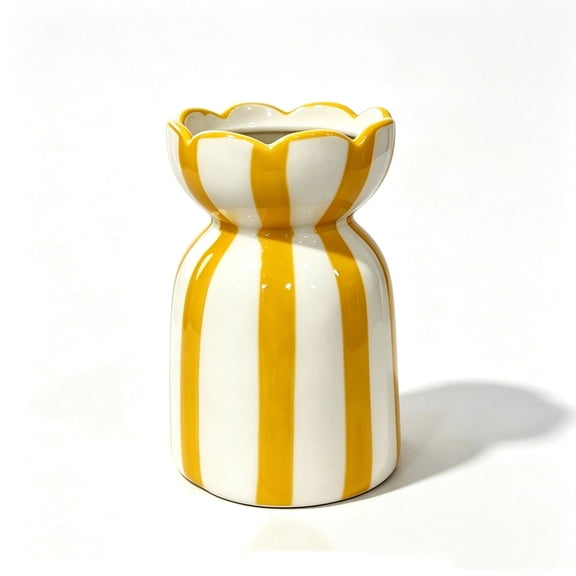 Zuholou Ruffled Bag‑Shaped Candy Striped Ceramic Vase, Decorative Tabletop Home Accent Vase for Fresh Dried Flowers