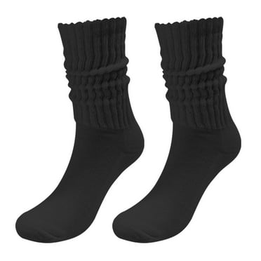 Zuhui Cotton Slouch Socks for Women Bulk Stacked Socks Boot Socks Knit Scrunchie Socks Black 1 Pack