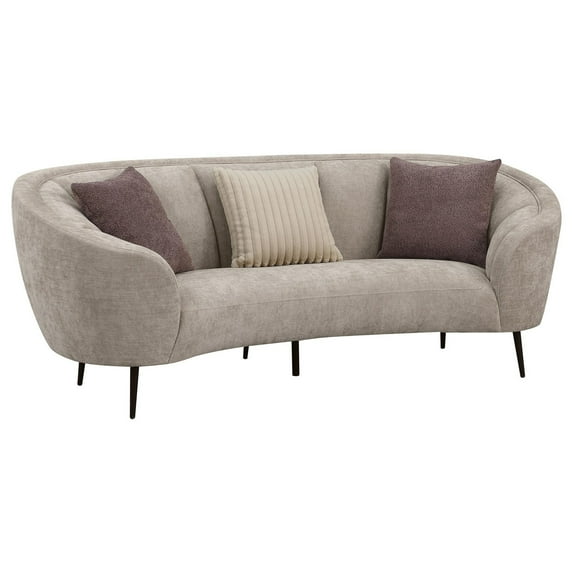 Zui Curved Sofa, 92 Inch, Beige Fabric, Round Design, 3 Accent Pillows