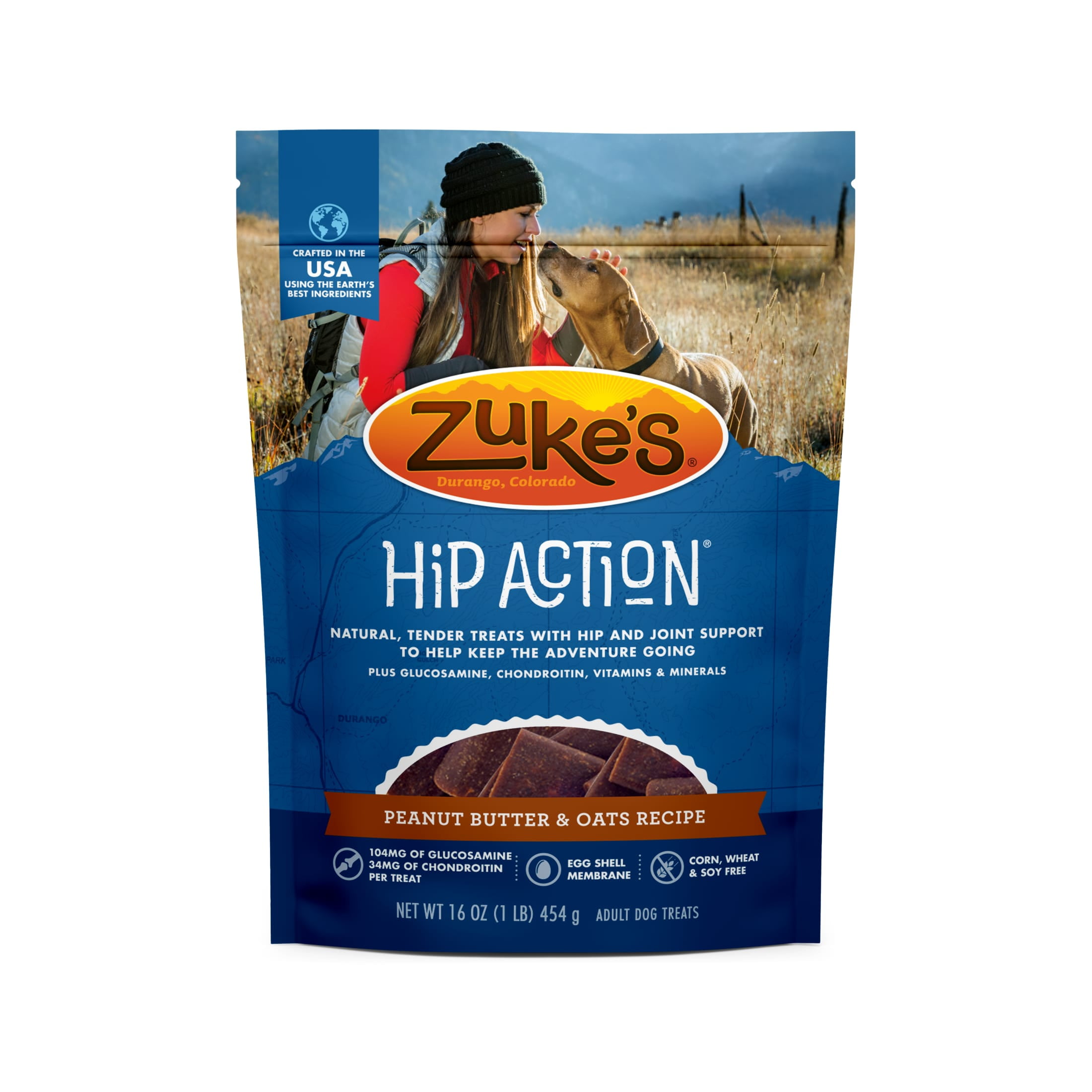 Zuke's Hip & Joint Soft Dog Treats for Hip & Joint Support, Natural Peanut Butter & Oats, Dog Chews, 16 oz Pouch