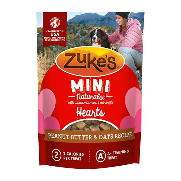 Zuke’s Mini Naturals Soft Dog Treats for Training, Valentine Dog Treats Hearts, Peanut Butter and Oats Recipe, 5 oz Bag