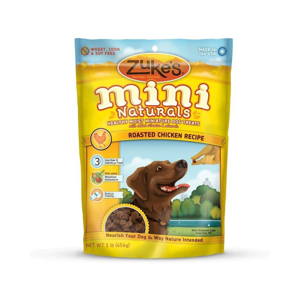Zuke’s Mini Naturals Soft And Chewy Dog Treats For Training Pouch, Natural Treat Bites With Chicken Recipe, 16.0 OZ Bag