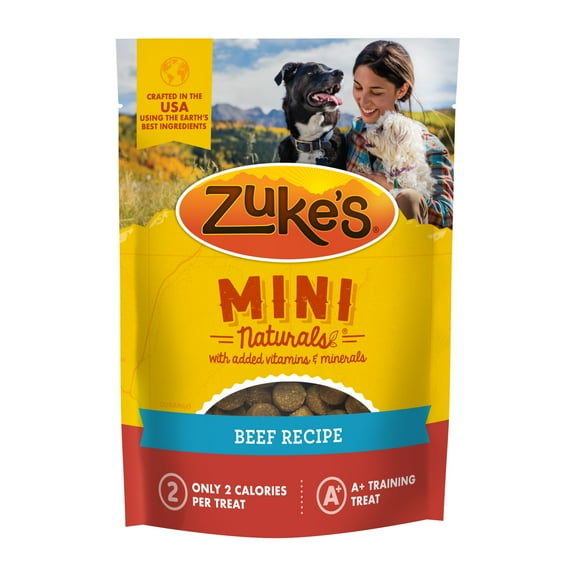 Zuke's Mini Naturals Soft Dog Training Treats, Real Beef Recipe Tender Chews, 6 oz Pouch