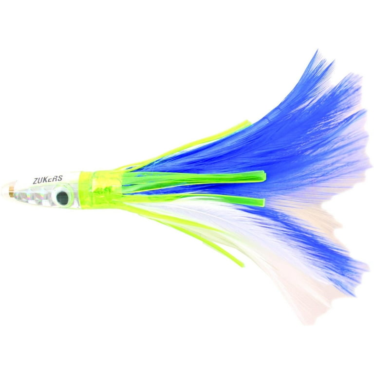 Zuker ZF5 Trolling Feather Fishing Lure 6 Inch 1 3/4 Ounce Blue And White 