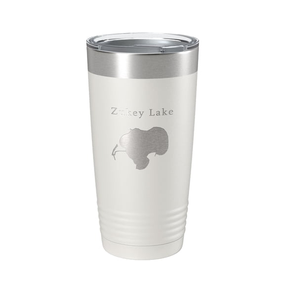 Zukey Lake Map Tumbler Travel Mug Insulated Laser Engraved Coffee Cup Huron River Chain of Lakes Michigan 20 oz White