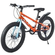 Zukka 20 inch Mountain Bike Fat Tire 7 Speed Hardtail Dual Disc Brake for Youth Boys Girls Orange