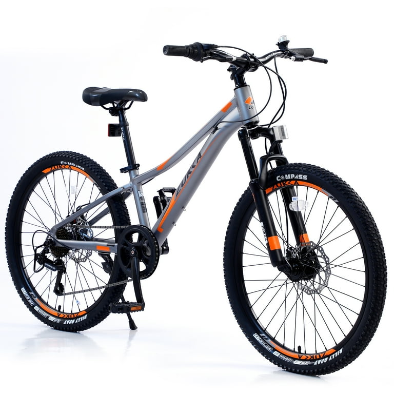 Zukka 24 Mountain Bike Aluminum Alloy Frame 7 Speed Silver Bicycle for Unisex Students