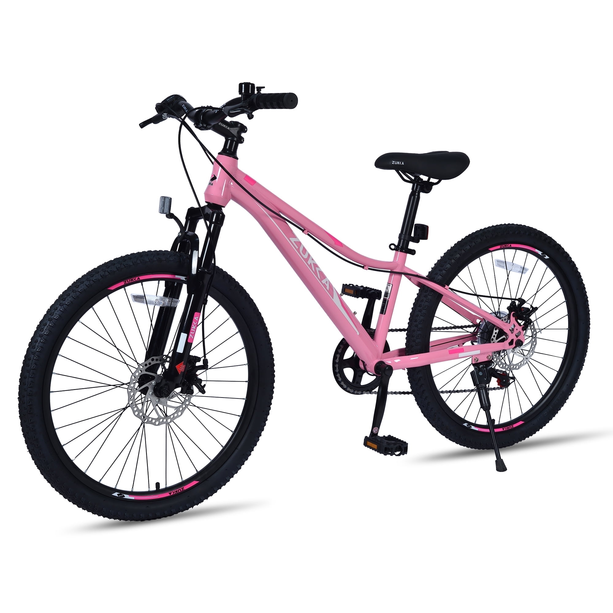 Zukka 24 inch Mountain Bike 6 Speed Steel Frame Dual Disc Brake Front Suspension Pink