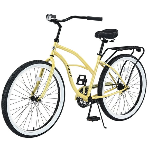 Zukka 26" Cruiser Bike Steel Frame Beach Bicycle for Men Women Commuter Yellow