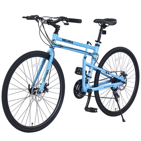 Zukka 700C Hybrid Bike Folding Road Bike 21 Speed Double Disc Brakes Aluminum Alloy Frame for Adult Green