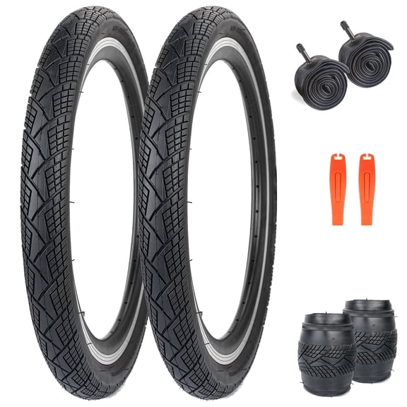Zukka Bike Tire 24 x 1.75 inch 2-Pack with 2 Inner Tubes,Anti-Slip Foldable Puncture Resistant Replacement All Terrains Tire for Folding Bike BMX