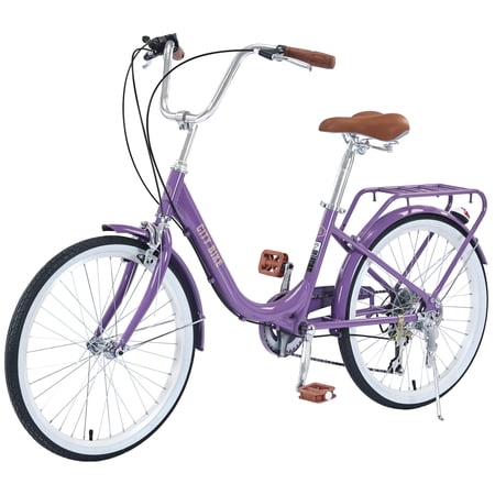 Zukka City Bike 22" Aluminum Alloy Frame for Women Girl 7 Speed Bicycle Urban Commuter Purple