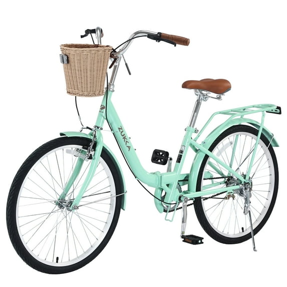 Zukka Cruiser Bike 24 inch Folding City Bicycle for Women Single Speed Commuter Bike Green