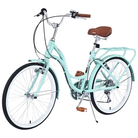 Zukka Cruiser Bike 24 inch Ladies Bicycle City 7 Speed Commuter for Women Lady Green