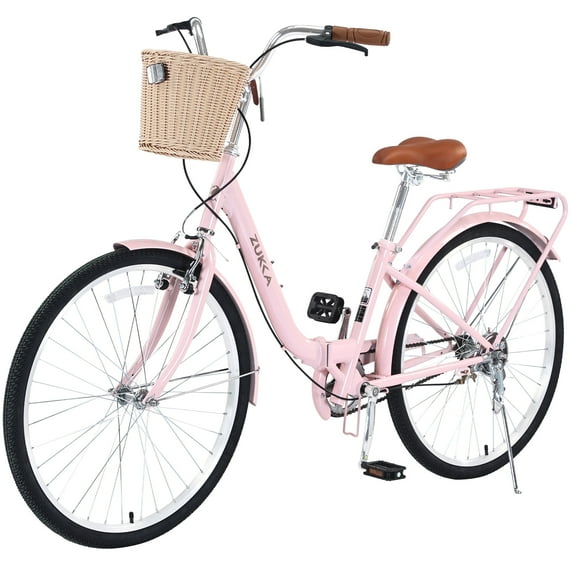 Zukka Cruiser Bike 26 inch Folding City Bicycle for Women Single Speed Commuter Bike Pink