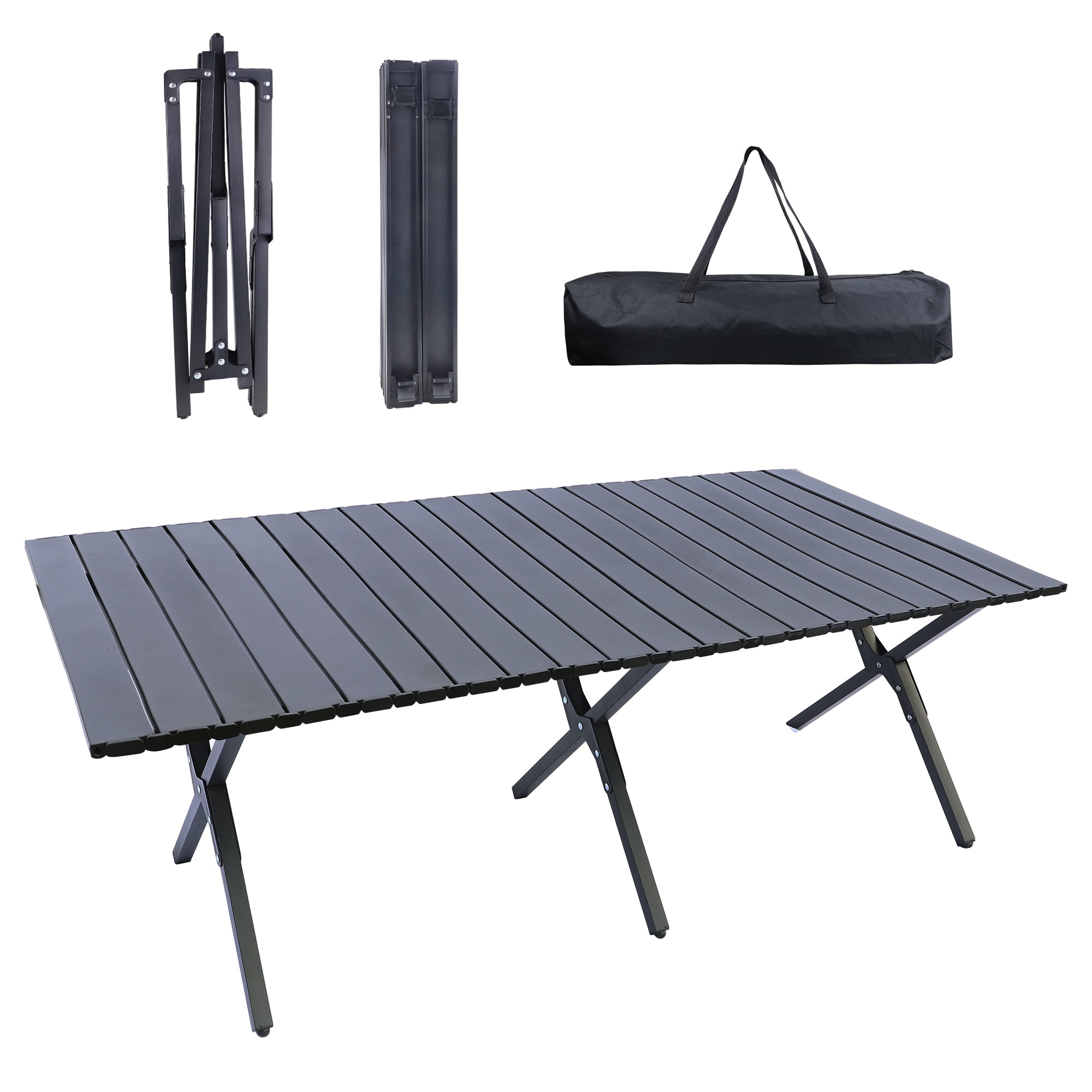 Portable Folding Metal Wood BBQ Camping Table 47.2x23.6x17