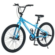 Zukka Freestyle Kids Bike Double Disc Brakes 26 Inch Bicycle for Boys Girls Age 12+ Years Blue MTB 7 Speed