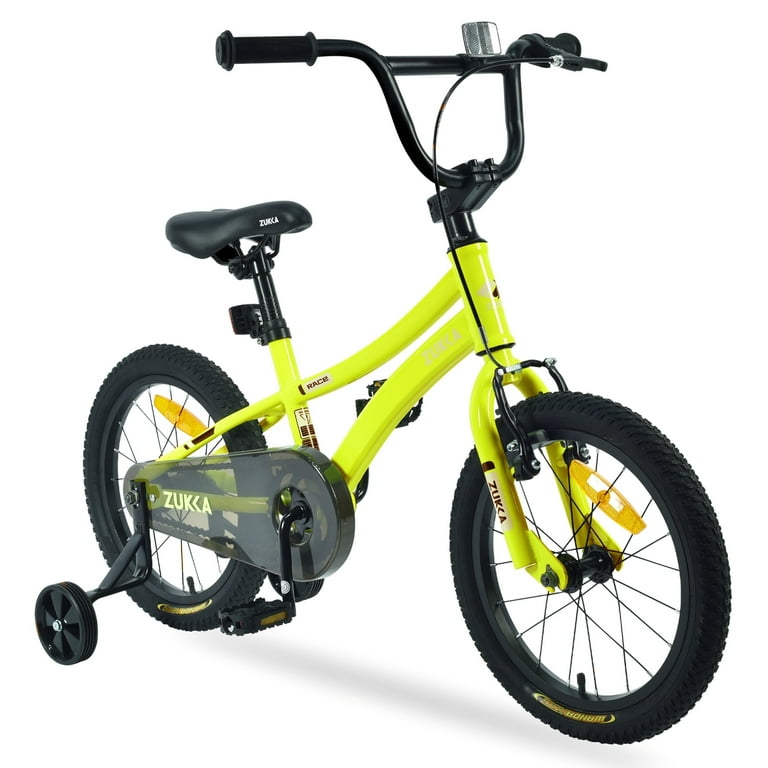 Zukka Kids Bike 16 Inch Bicycle Double Brakes with Training Wheels for Child Boys Age 4 7 Years Yellow Walmart