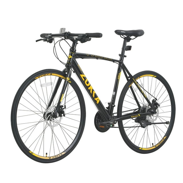 Zukka Road Bike 700C 24 Speed Aluminum Alloy Frame Bicycle for Unisex Adult Hybrid Bike Black