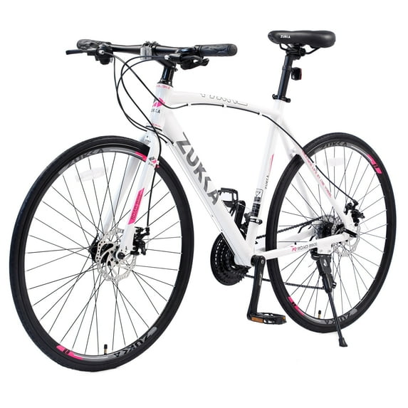 Zukka Road Bike 700C 24 Speed Aluminum Alloy Frame Hybrid Bicycle for Unisex Adult White