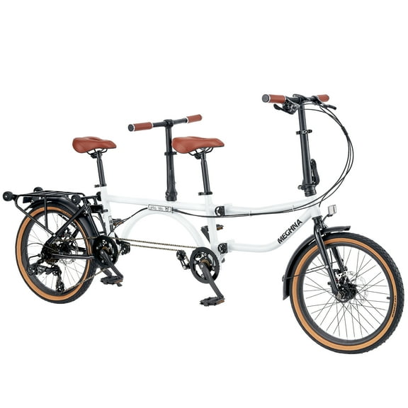 Zukka Tandem Bike 20 inches 4-Fold 2-Seater Shimano 7 speed Folding Tandem Dual Disc Brake for Adult Beach Cruiser White